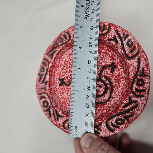 R.D. Guillen Hand Made Studio Pottery Reds & Pink Splash Of Black Primitive Look - Picture 9 of 10